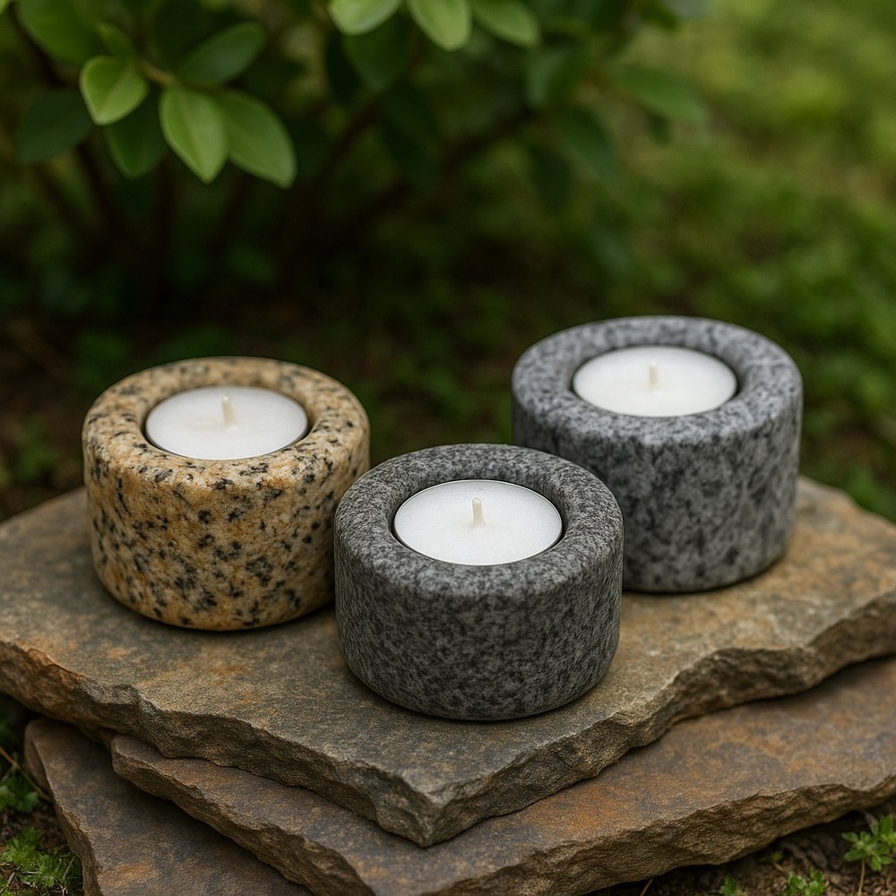 Handmade Granite Tea Light Holders – Modern Minimalist Natural Stone Decor